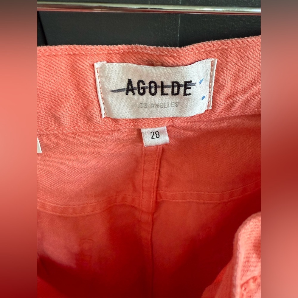 AGOLDE 90s Pinch Waist High Rise Straight •28 • NWT Salmon Pink/Peach - Picture 14 of 15